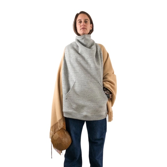 Bless Grey & Beige Kangaroo Scarf Poncho Sweater - Picture 1 of 8
